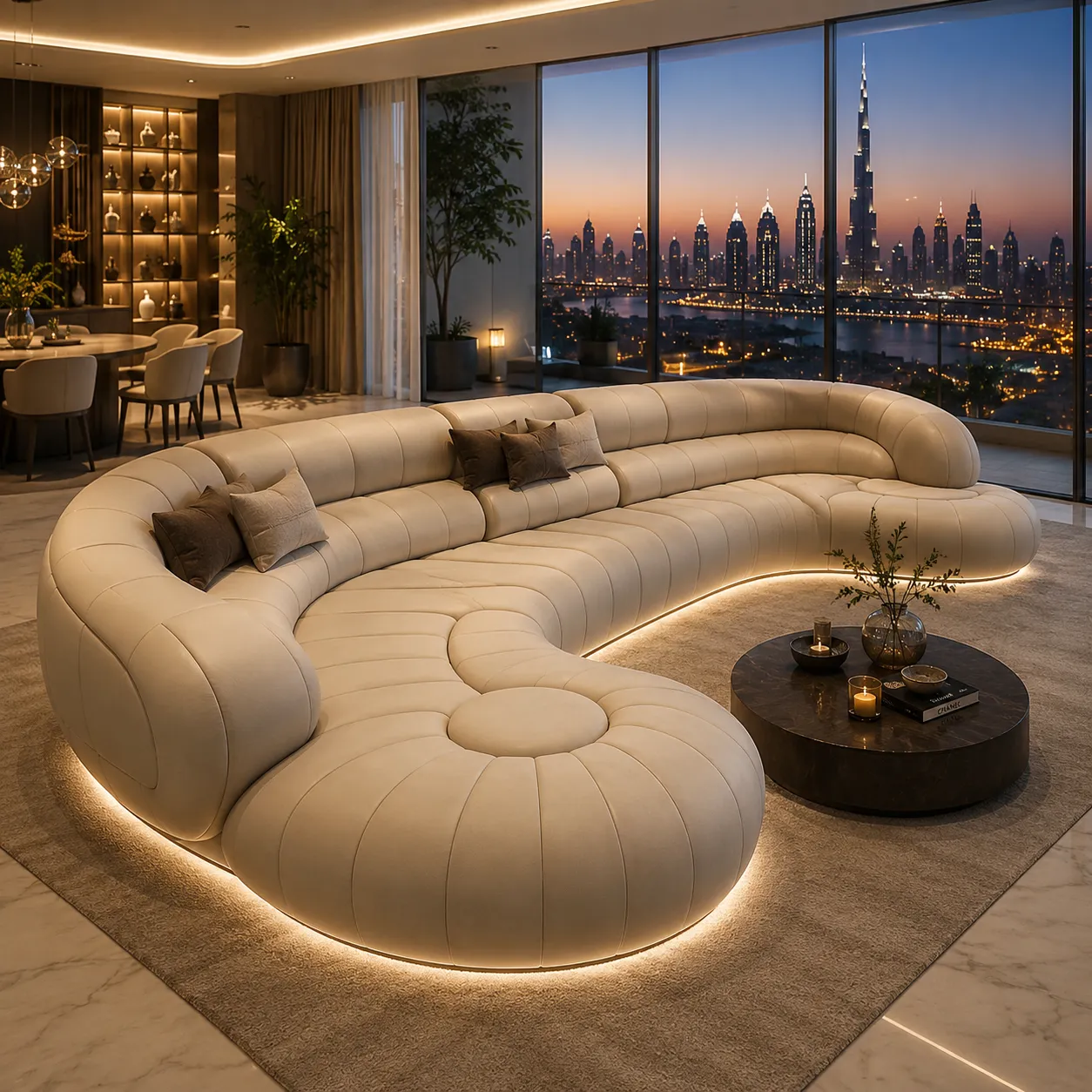 Black Leather Curved Sofa Dubai