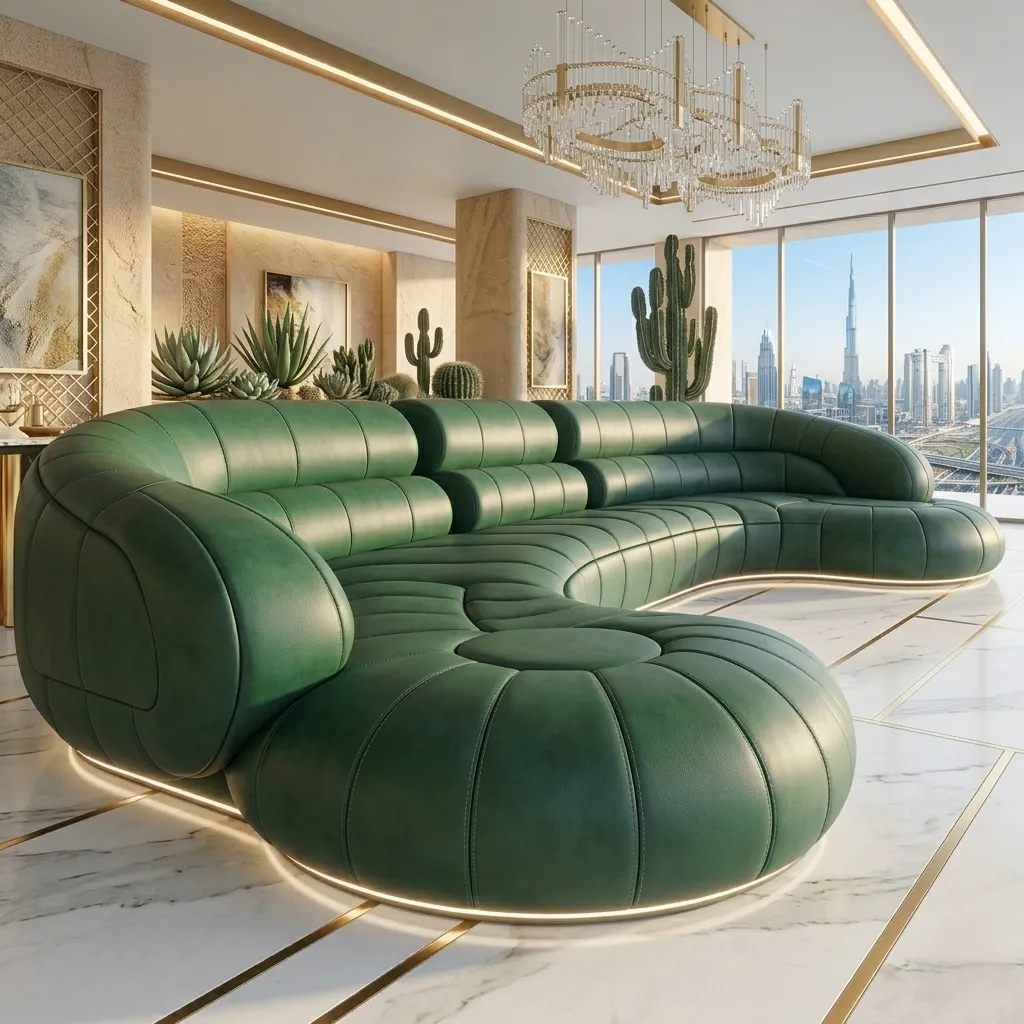 Black Leather Curved Sofa Dubai