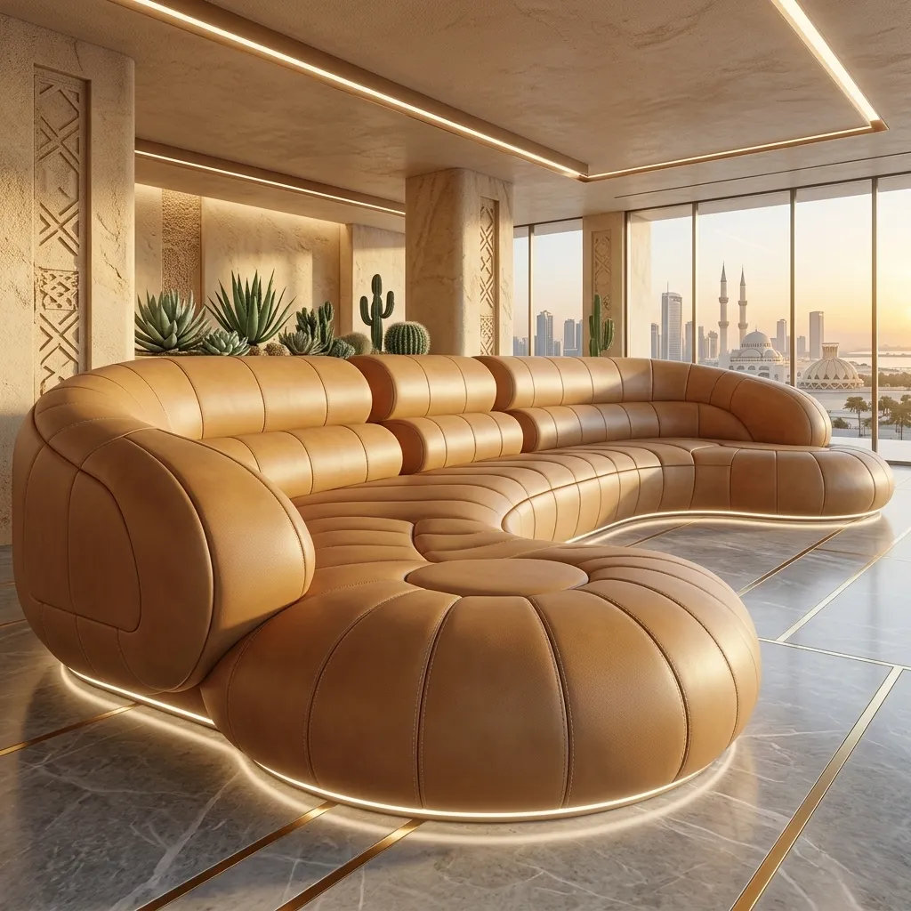 Black Leather Curved Sofa Dubai