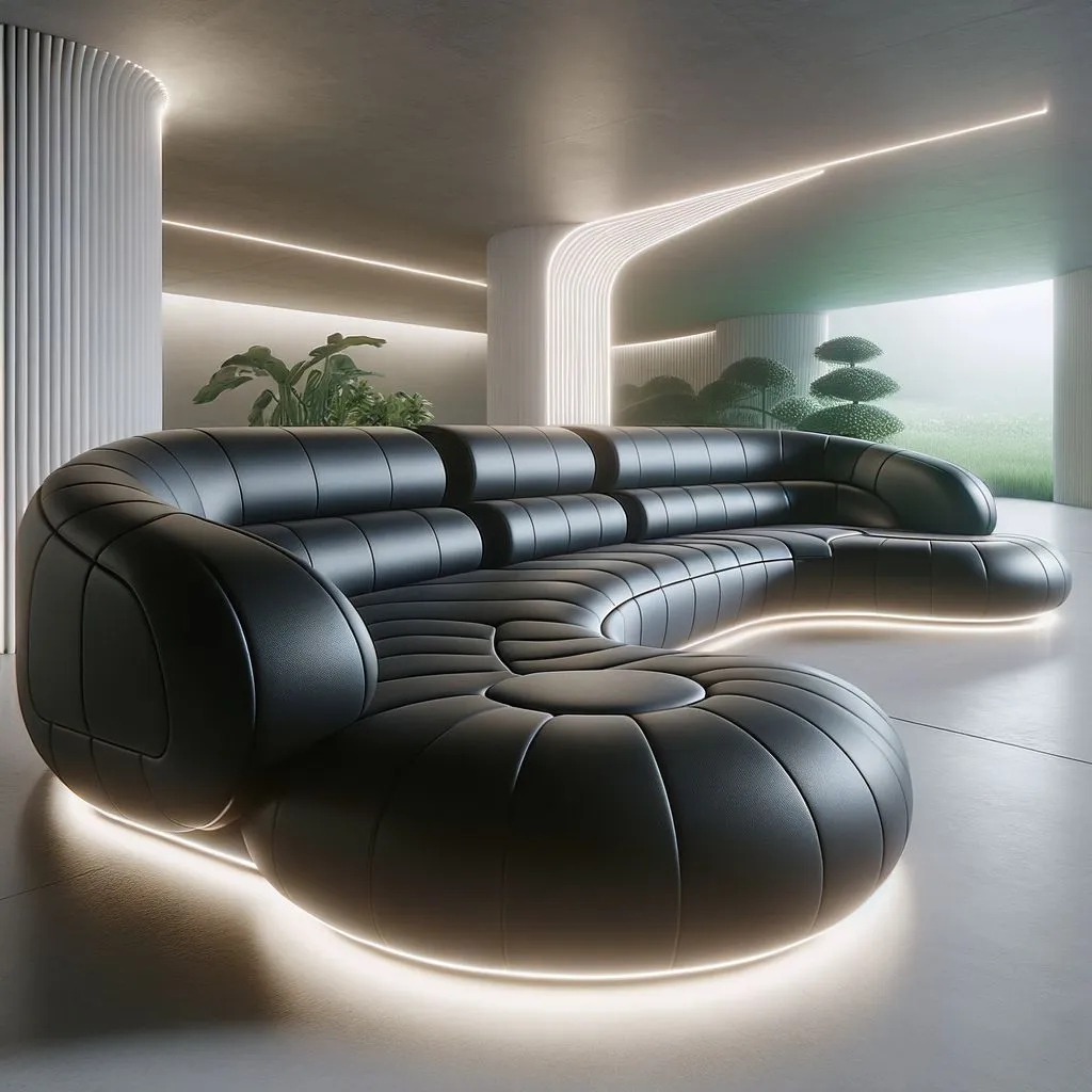 Black Leather Curved Sofa Dubai