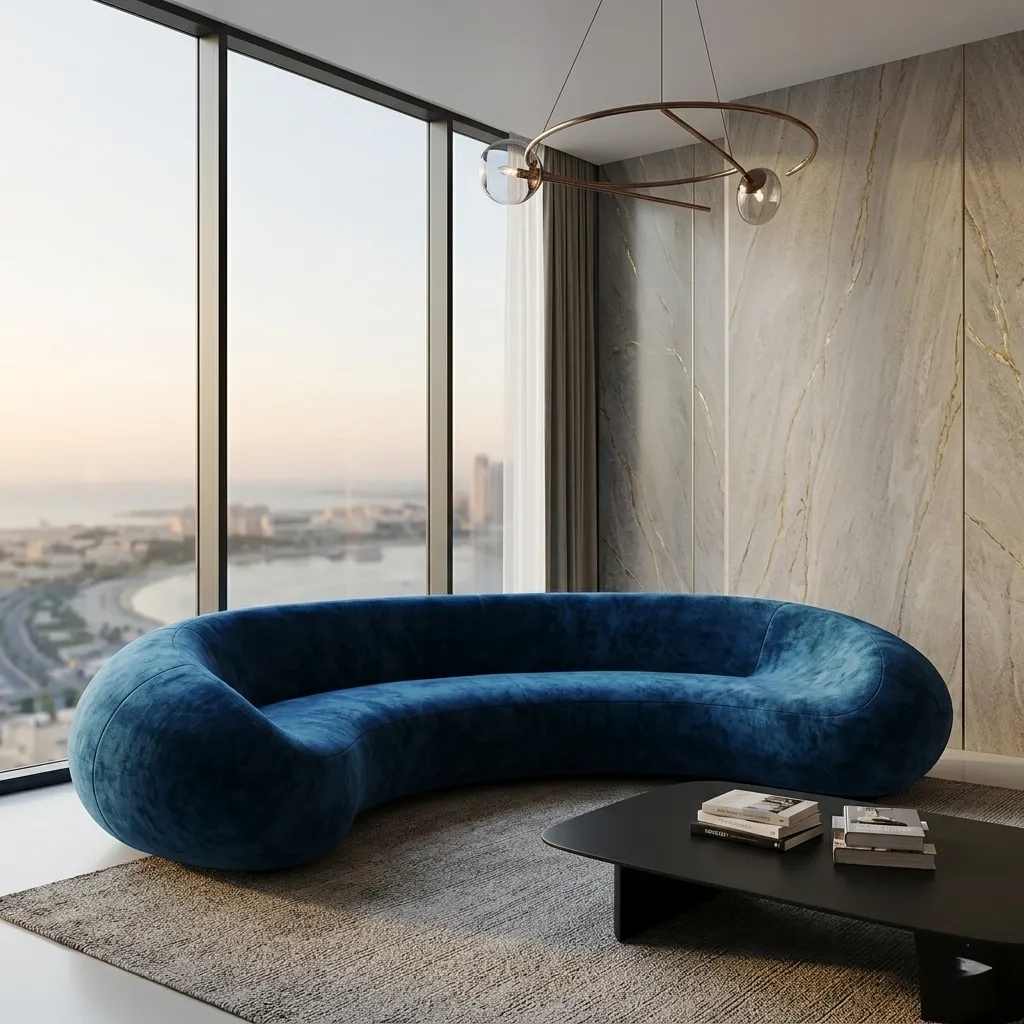 Blue Velvet Curved Sofa Dubai