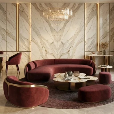 Burgundy Velvet Sectional Dubai