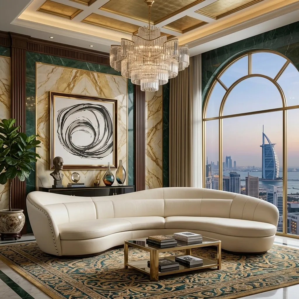 Curved Blue Leather Sofa Dubai