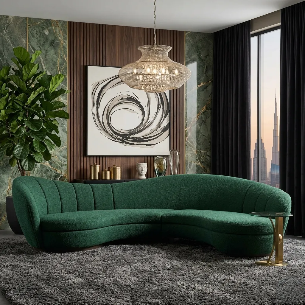 Curved Blue Leather Sofa Dubai