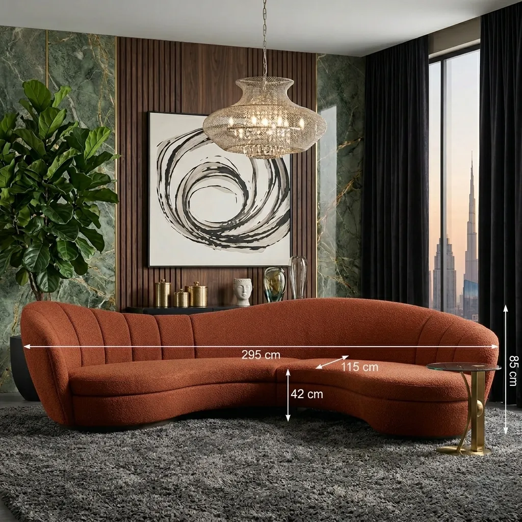 Curved Blue Leather Sofa Dubai